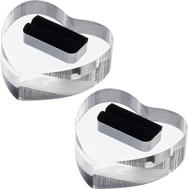 FINGERINSPIRE 2Pcs Clear Acrylic Ring Display Stand with Black Velvet 4.4x4.5cm Heart Shape Transparent Ring Showcase Display Holder Jewelry Storage for Store Tradeshow and Home Decor