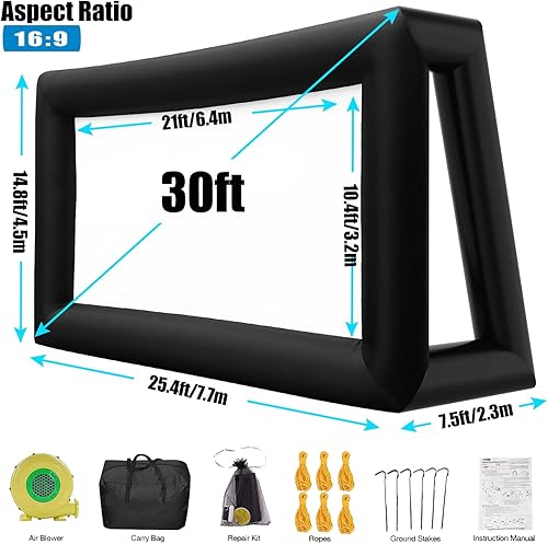 Miniatura 4 de Proyector inflable de 30 pies para exteriores, diseño de una sola pieza, proyección frontaltrasera, megacetáneo, portátil, para exteriores, con