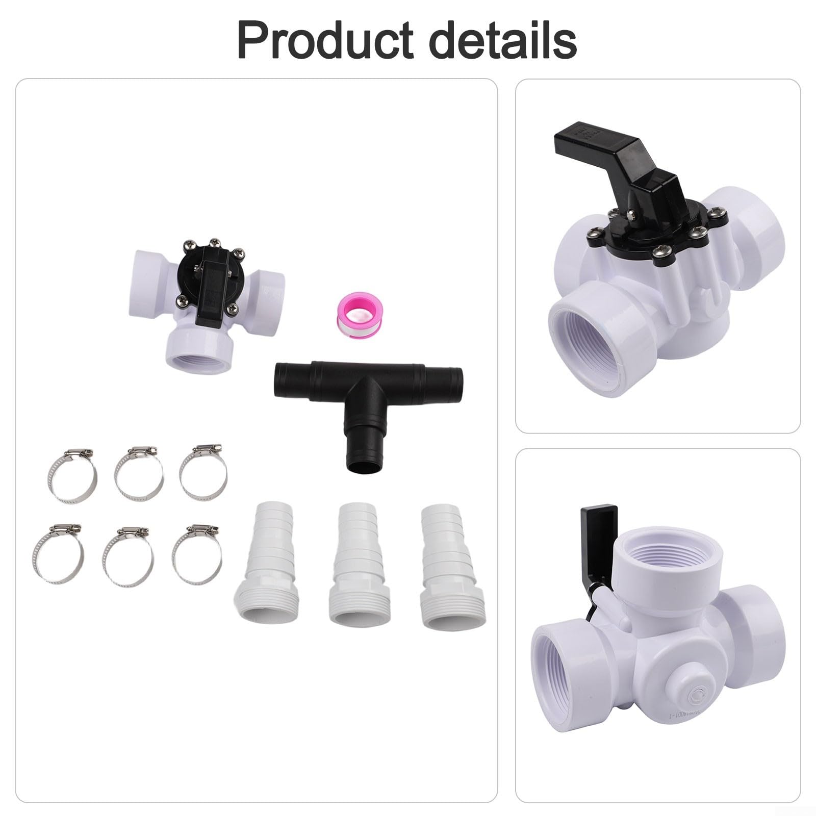 Valvola deviatrice per piscina, a 3 vie, 3,8 cm, in PVC, per controllo del flusso d'acqua di piscine e spa, include connettori e morsetti