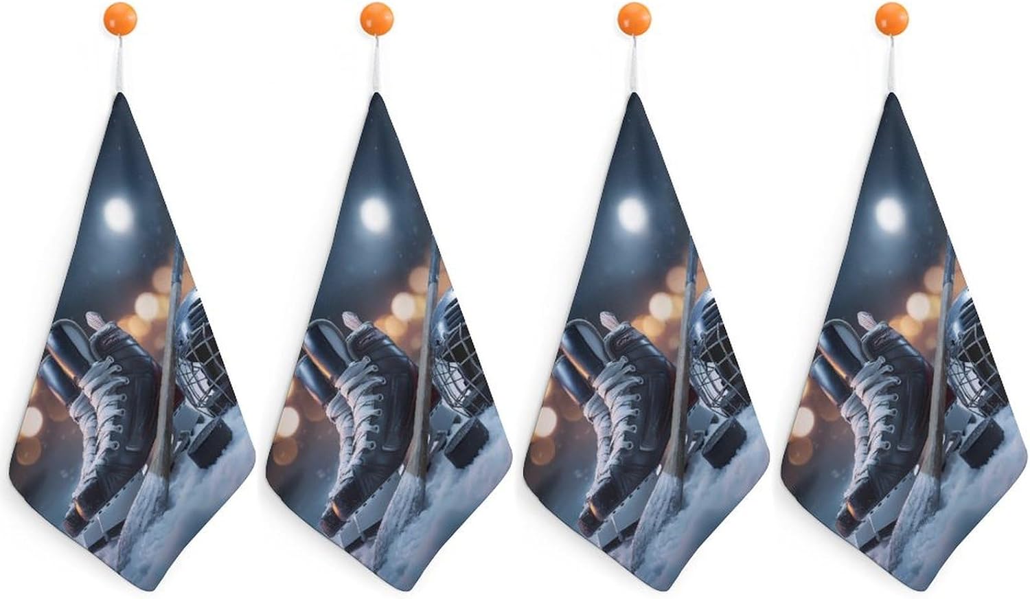 Ice Hockey Player Sports Microfiber Hand Towels for Bathroom Soft Absorbent Bath Kitchen Towel with Hanging Loop 4PCS