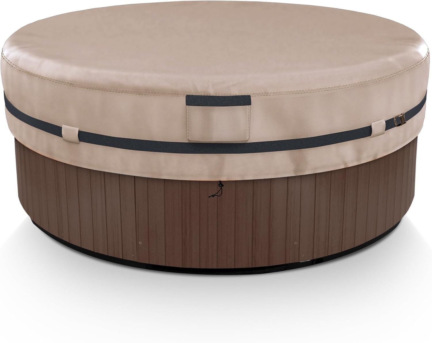AKEfit Round Hot Tub Cover, 600D Polyester Waterproof for Hot Tub, UV Protection & Windproof, 80''x 14'', Brown