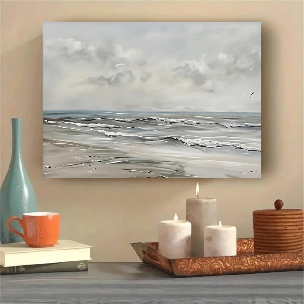 LTjiajuypd Canvas Prints Poster Coastal Beach Scene Ocean Waves Sky Art Summer(70x100CM/Frameless)