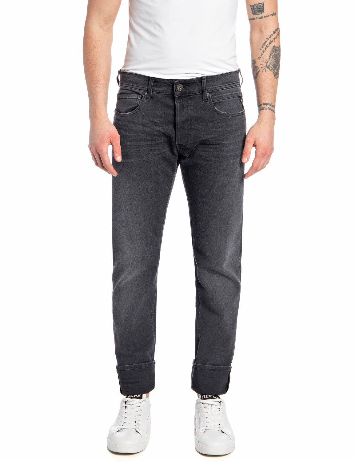 Replay Herren Jeans Grover Straight-Fit Bio, Dark Grey 097-1 (Grau), 27W / 30L