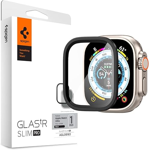 Spigen Protector de pantalla de vidrio templado con bandeja de aleación Glas.tR Slim Pro diseñado para Apple Watch Ultra - Negro