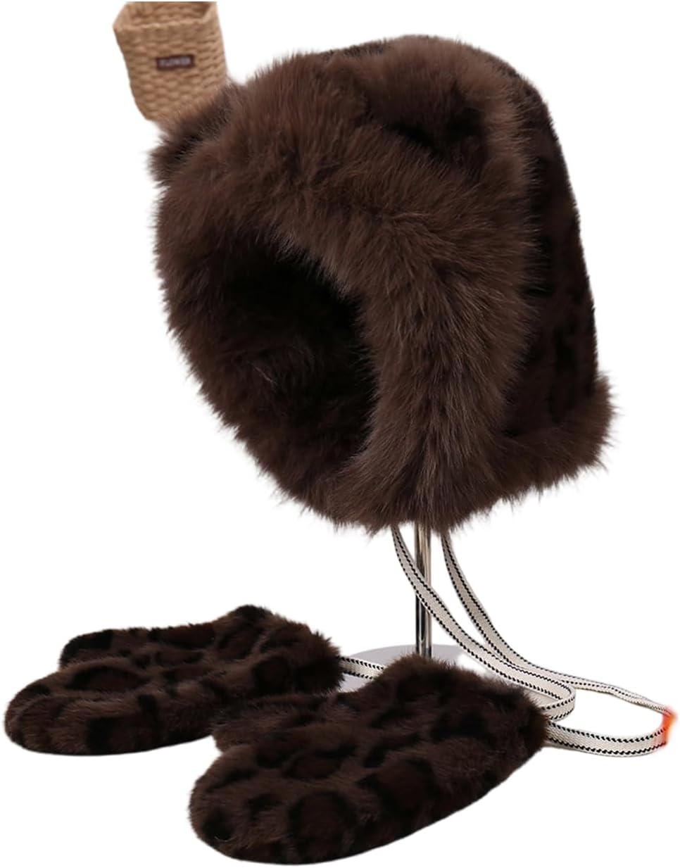 Leopards Print Plush Hat Warm Earmuff Hat Winter Fashionable Headwear Outdoor Activity Winter Fashion Accessory