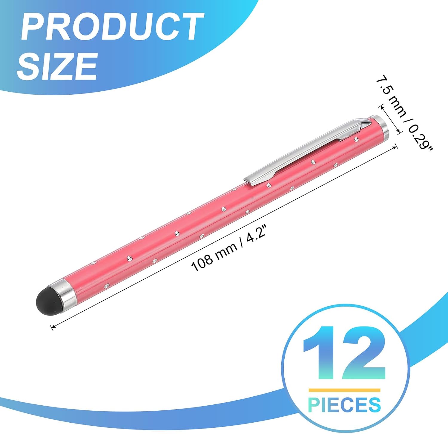 PATIKIL Stylus Pens for Touch Screens, 12 Pcs High Precision Universal Bling Stylus Crystal Metal Capacitive Pen for Touch Screen Devices Phone Tablets Laptop, Pink