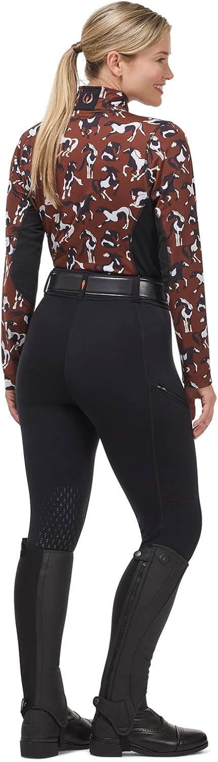 Kerrits Women's On Course Quarter Zip Fleece Equestrian Tech Top – Long Sleeve, Light Stretch Winter Shirt, Horse Print