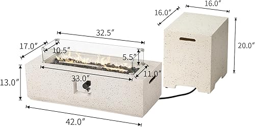 Miniatura 6 de COSIEST Juego de mesa de fuego de propano para exteriores de 2 piezas con mesa de tanque, mesa rectangular de terrazo de 42 pulgadas (50,000 BTU)