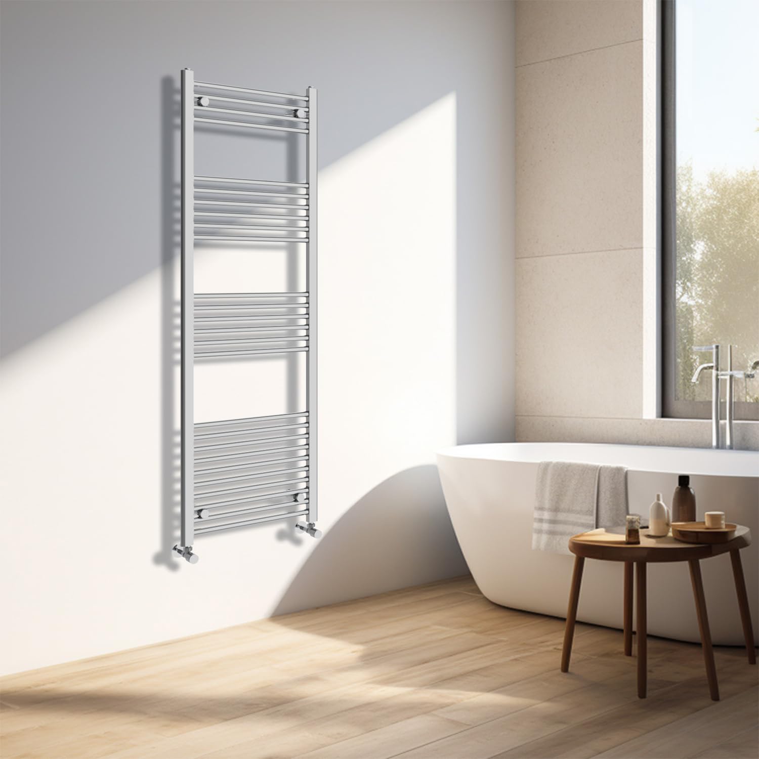 Nrg Chrome Heated Towel Rail Straight Designer Bathroom Radiator - 1600×500Mm
