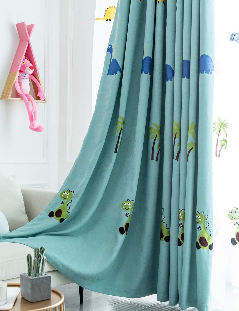Lactraum Tenda Cameretta Bambini In Voile Con Ricamo Dinosauro, 145x245 Cm - 3