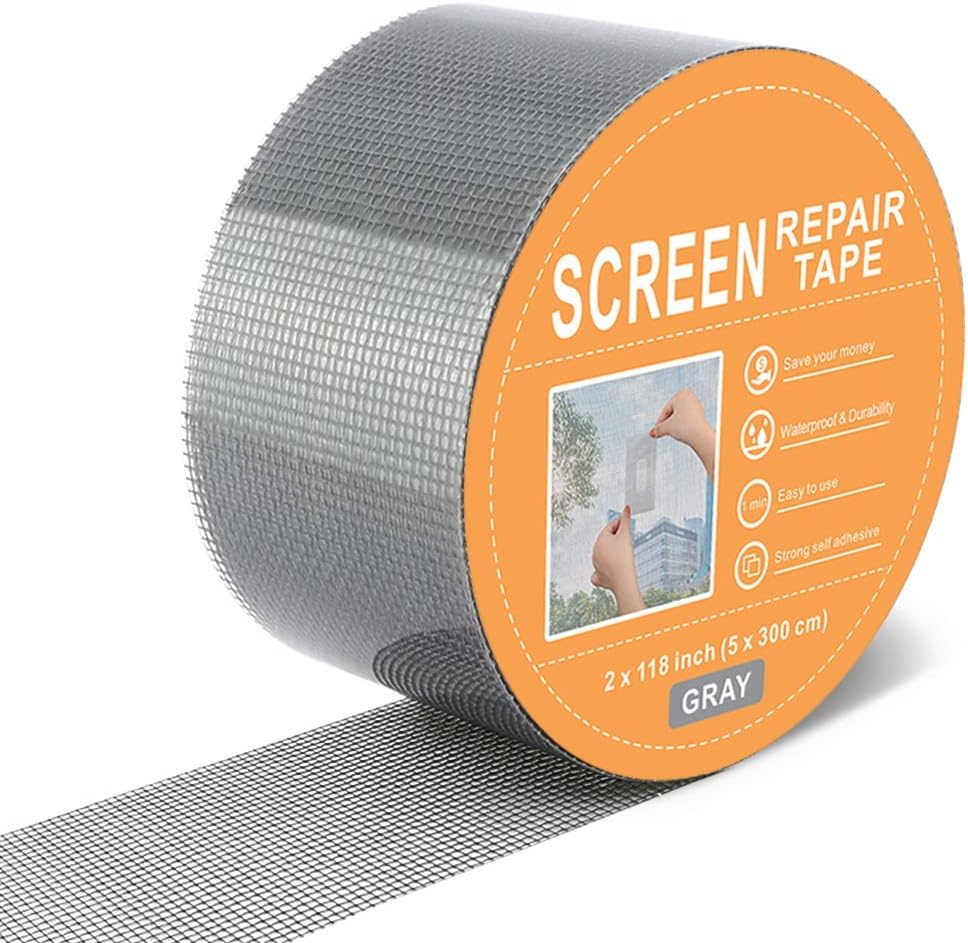 Window Screen Repair Kit, Screen Door Repair Tape, Self Adhesive Fiberglass Patch Tape for Screen Door, Window Screen mesh Repair for Tent, Outdoor Instant, Motorhome Screen (2 x 118 inch, Gray)