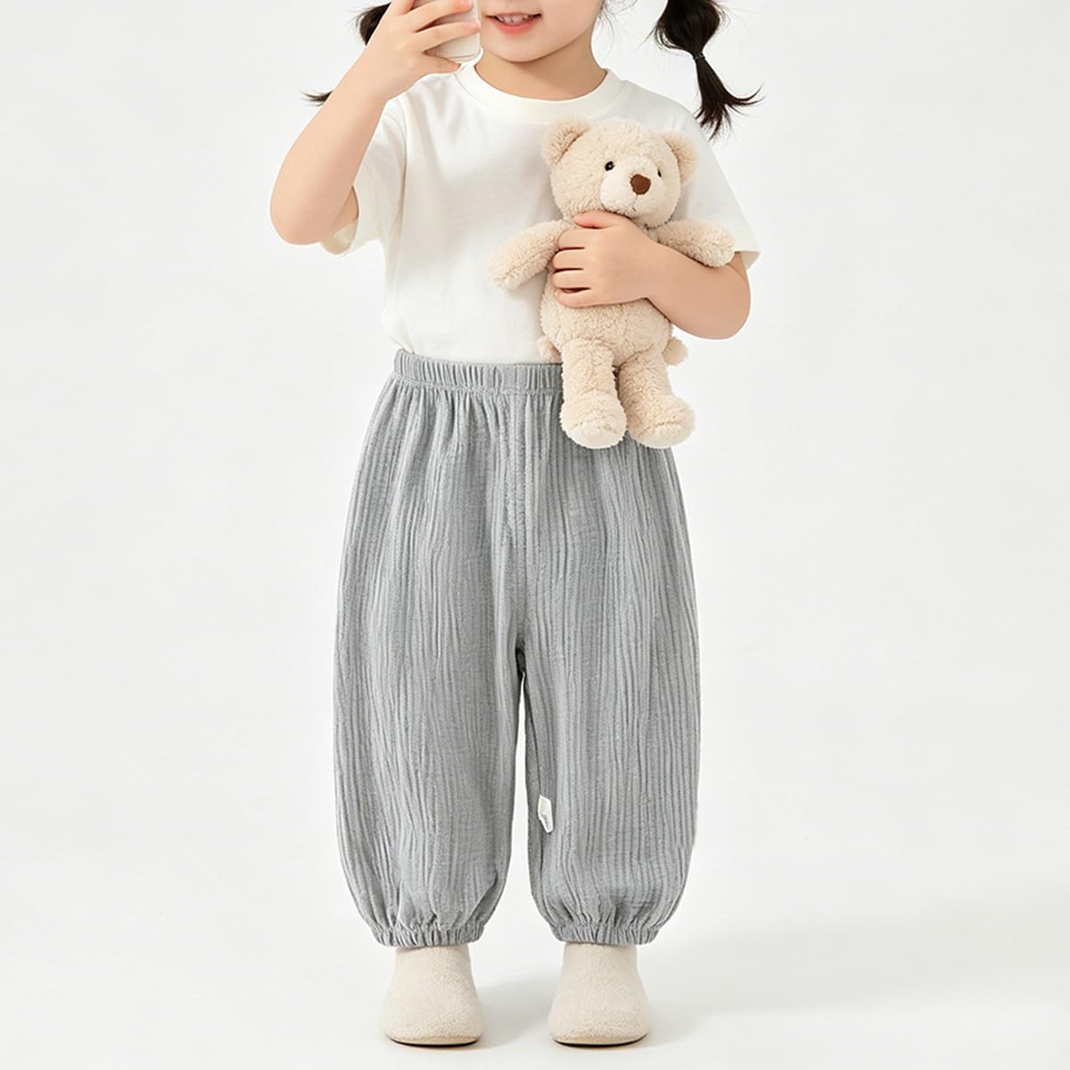2er-Pack Musselin Hose Baby Kinder Mädchen Jungen Sommer Einfarbig Leinenhose Bloomers Baumwollgarn Lange Hosen Dünn Pumphose Haremshose Jogginghose Lässige Hose Gr. 60/62/74/80/92/104