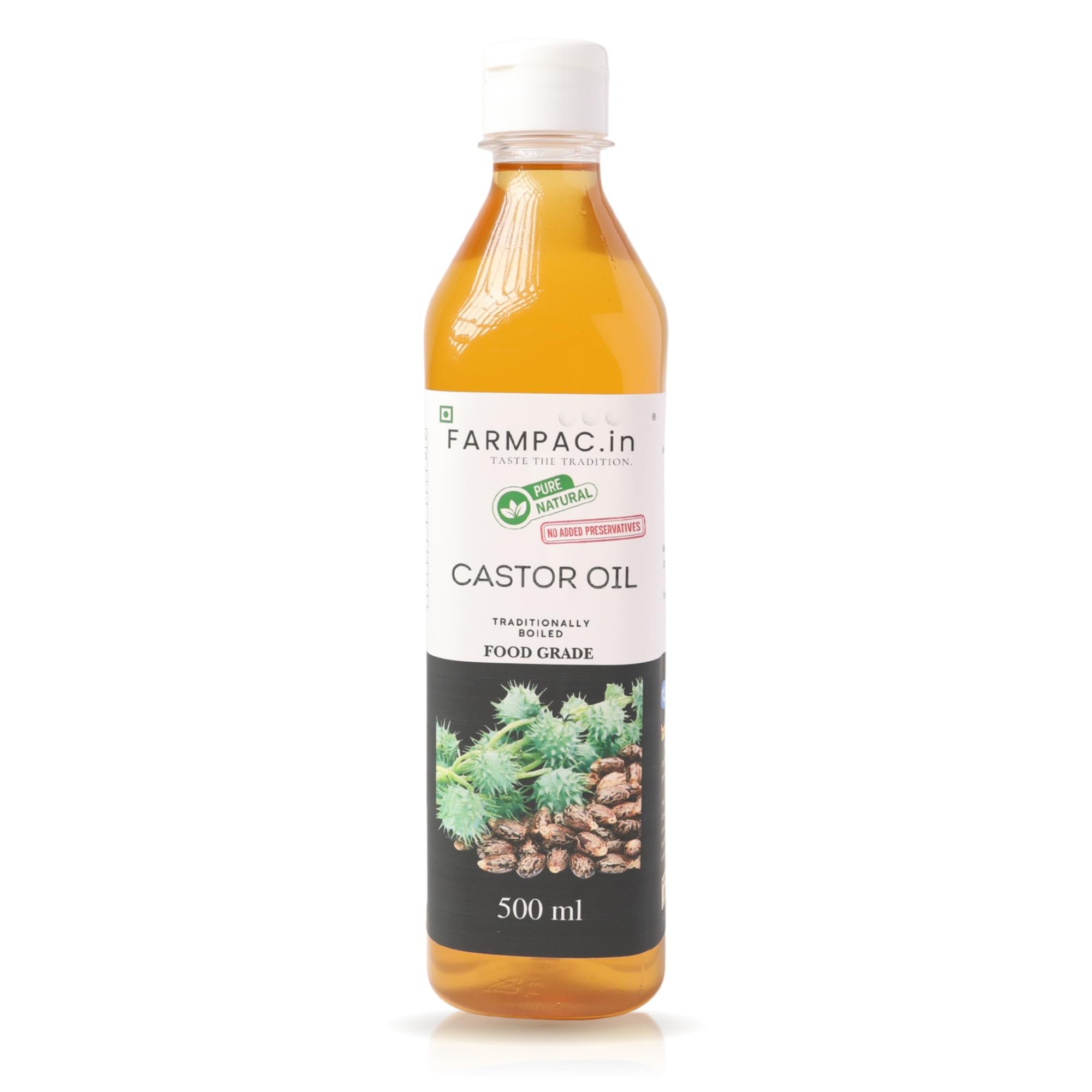 FARMPAC Traditional Boiled Castor Oil | Glass Bottle | Pure Unrefined Oil | Prepared Boiled Extraction Method with Natural Color and Thick Consistency | Chemical-Free - 500 ml-image-19