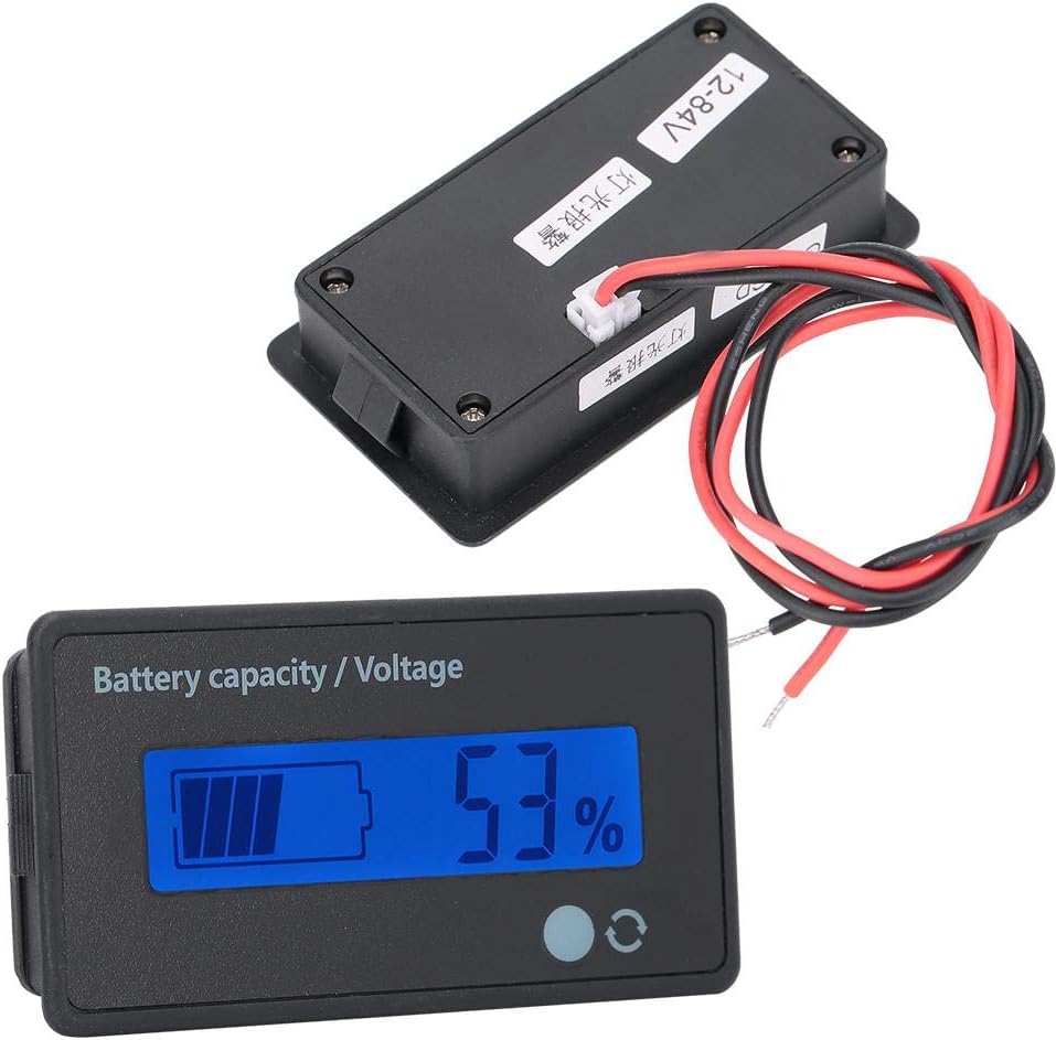 LCD Digital Battery Capacity Monitor with Flashing Alarm, 12-84V Voltage Meter Monitor/Battery Capacity Tester for - Battery, Lithium Battery, Lithium Iron Battery (Blue)