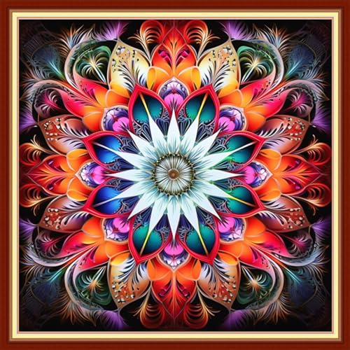 Image of Dooxvey Cross Stitch Kits for Adults Stamped Full Range of Embroidery Starter Kits for Beginners 11CT Printed Cross Stitch Patterns Needlepoint Kits Stamped Crossstitch-Magic Mandala 18x18 inch
