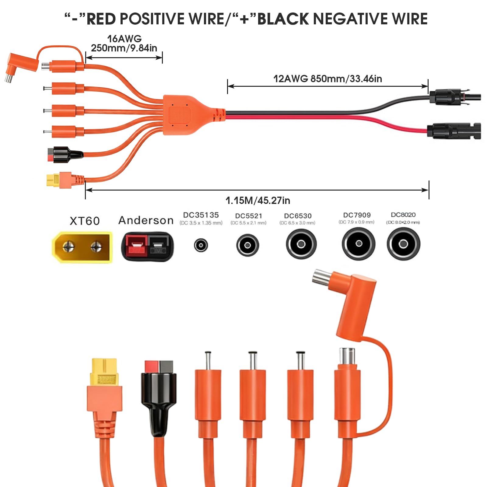 Rierousy Cavo di ricarica solare 7 in 1 con Anderson, XT60, DC7909, DC6530, DC35135, DC5521, DC8020, lunghezza 1,2 m, compatibile con pannello solare, Powerstation, generatore solare