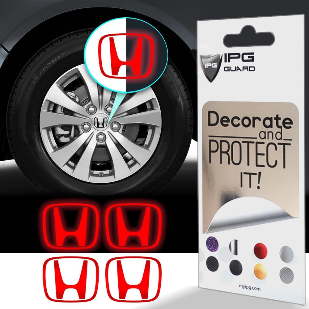 IPG Decal Made for Accord Civic Element CRV CRZ JDM Center Cap Overlay Wheel Tire Decals (Logo: 2" / Center Cap:2.25") (4 Units) (Reflective - Red)