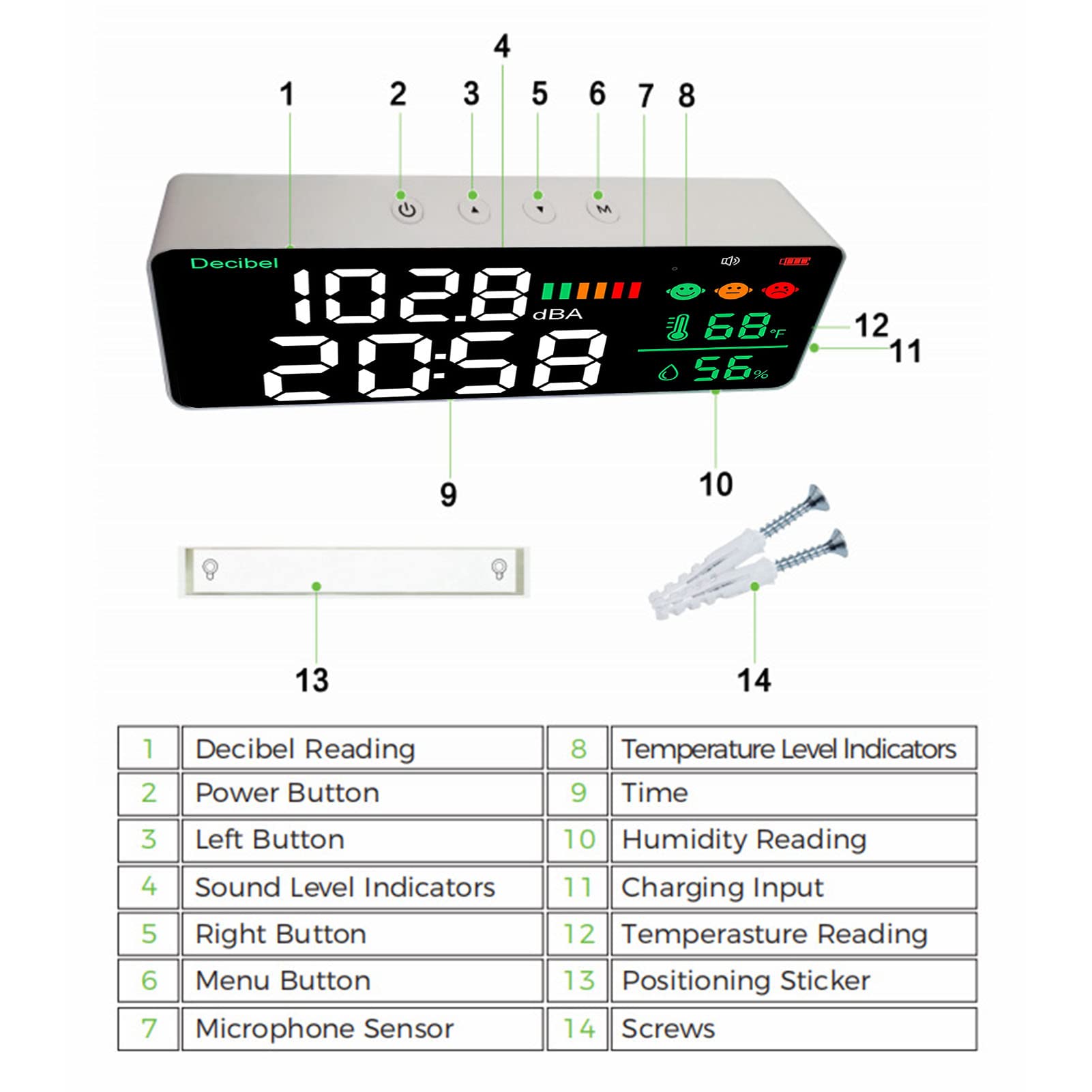 YOSOO Testeur De Niveau Sonore HY1361 Sonomètre Numérique Cran LCD