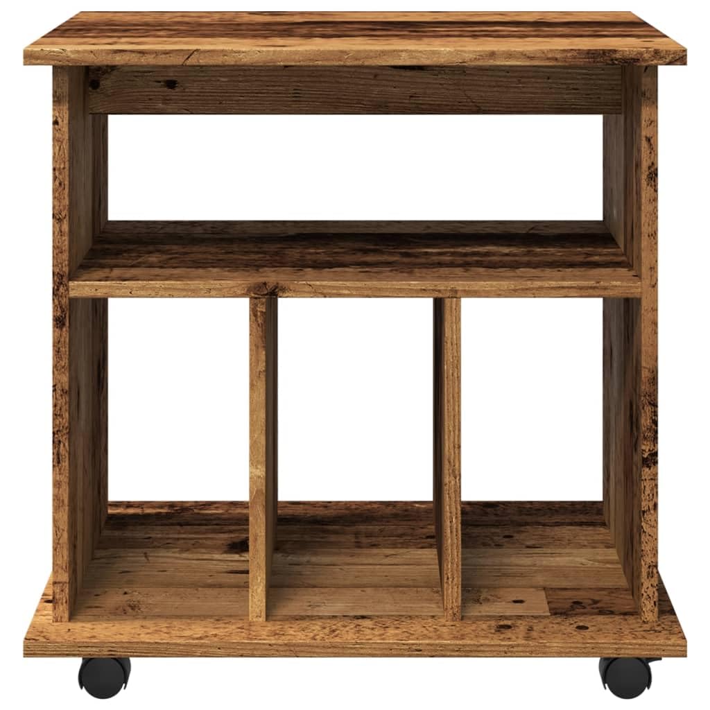 Kontener na kółkach z materiału drewnopochodnego o wyglądzie starego drewna, 60 x 45 x 60 cm, mobilna szafka wielofunkcyjna z miejscem do przechowywania, zamykany, do biura, salonu, sypialni