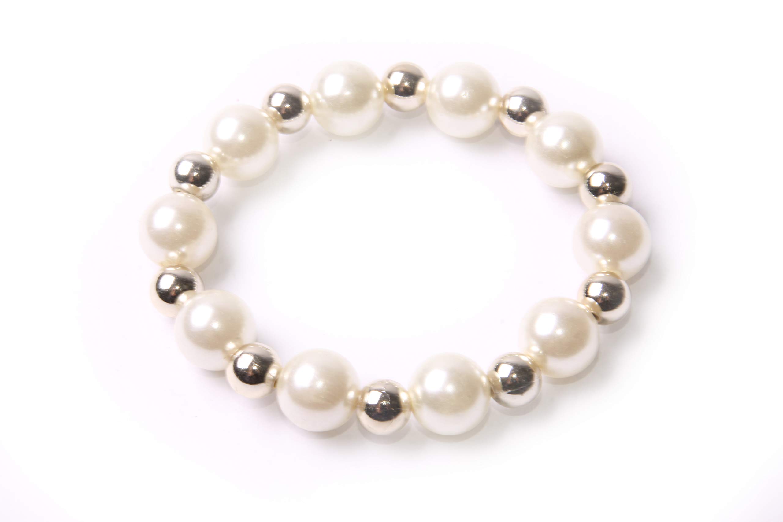 Bracelet élastique à Perles Et Strass Blanc Argenté – 2 Rangs – Neuf Avec étiquettes