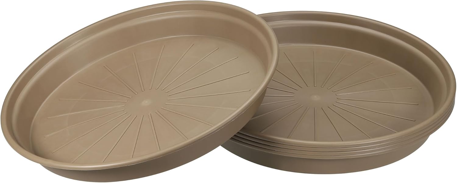 M METERXITY 5 Pack Planter Saucers - Plastic Plant Tray Flowerpot Drip Trays Round Apply to Outdoor/Garden (12 Inch/ 30.5cm, Dark Brown)