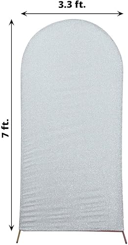 Miniatura 3 de Efavormart - Marco de fondo redondo de elastano plateado brillante de 7 pies, cubierta metálica brillante para arco de boda de 2 lados