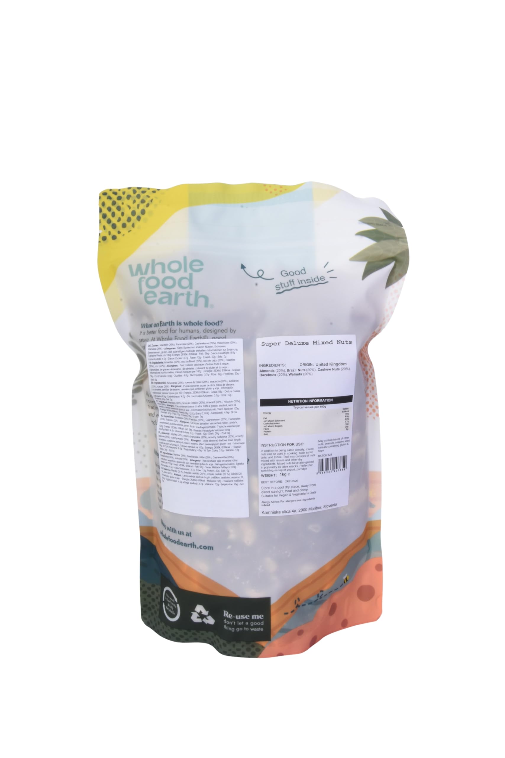 Wholefood Earth® Super Deluxe Nussmischung – 1 kg | Premium Nussmix | Ballaststoffreich, Proteinquelle, Gentechnikfrei (Packung mit 2)