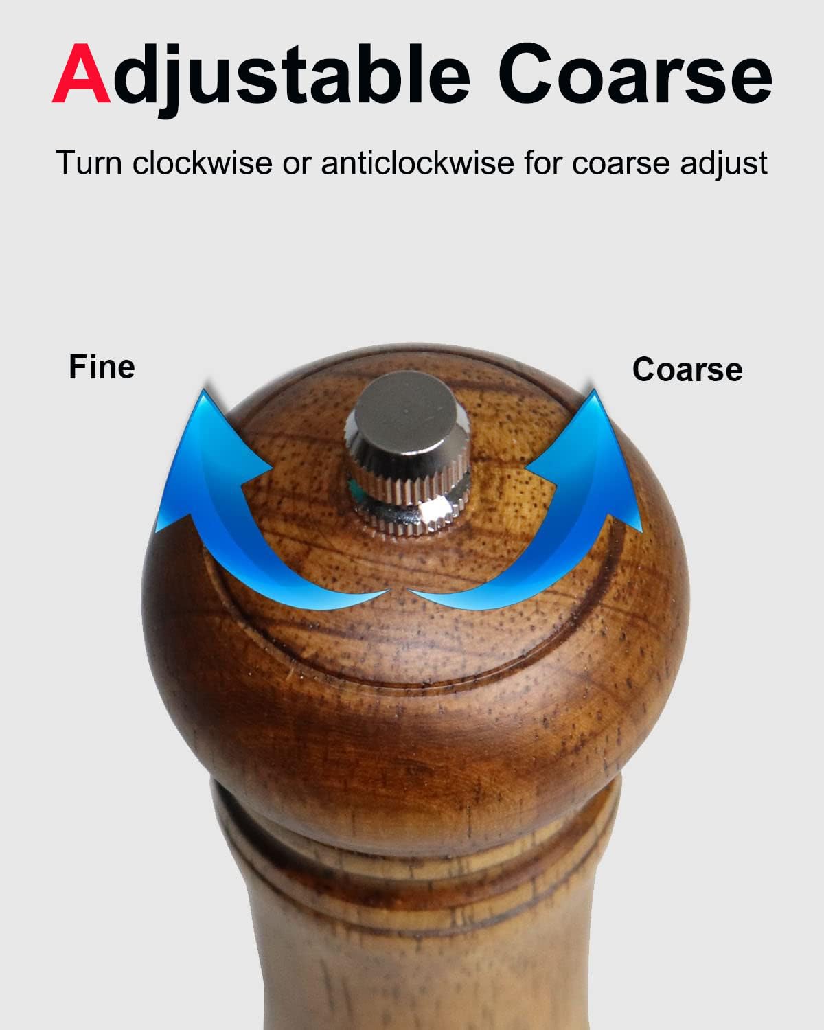 Molinillo de pimienta, molinillo de sal, molinillo de pimienta de madera con grueso ajustable, 8 pulgadas de alto, de madera recargable, manual, molinillo de pimienta para pimienta negra 4