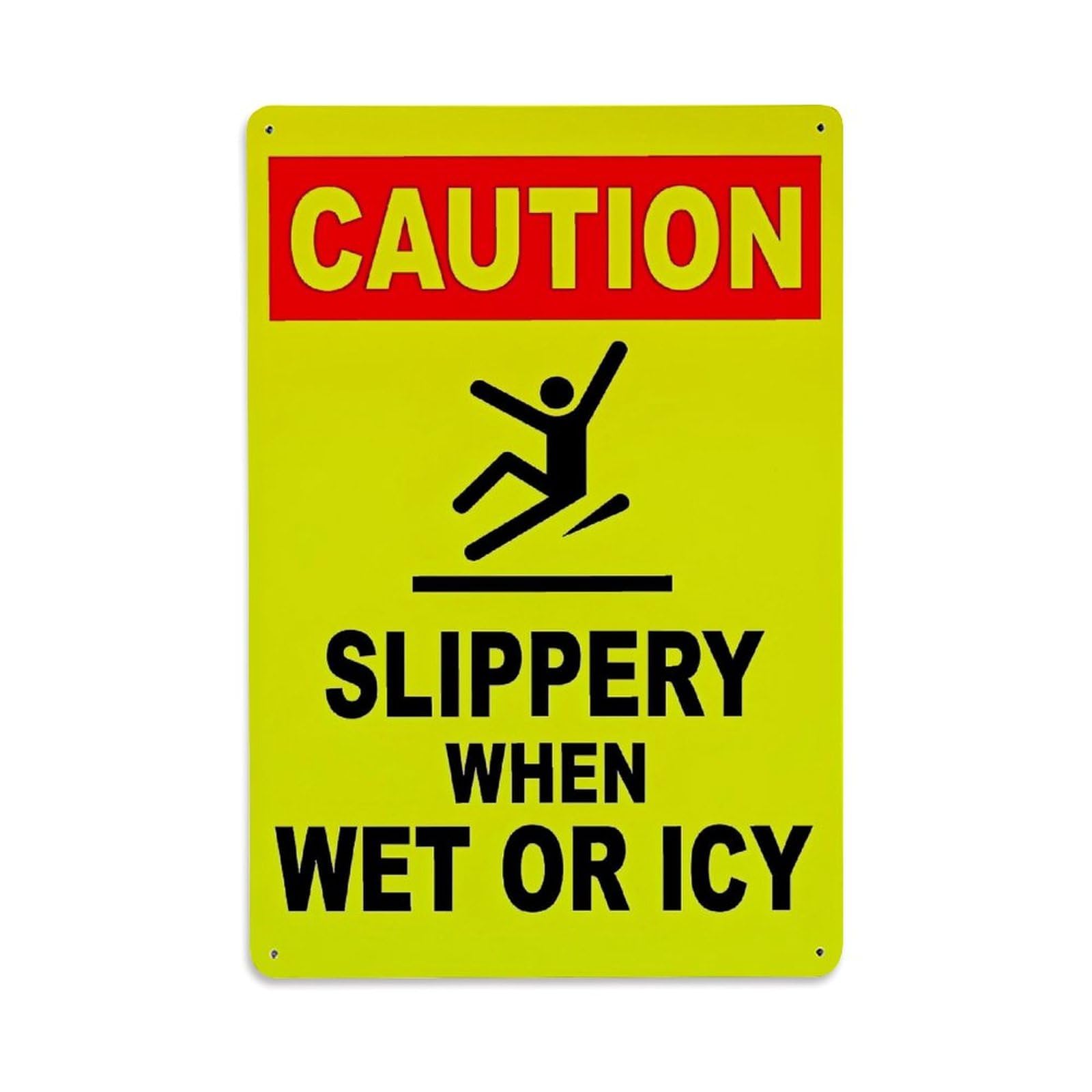 Bliveurn Vintage Caution Slippery When Wet Or Icy Retro Metal Tin Sign, Metal Poster For Home, Gaming Room, Studio Workshop,Bar,Garage Wall Art Decor 8X12 Inch