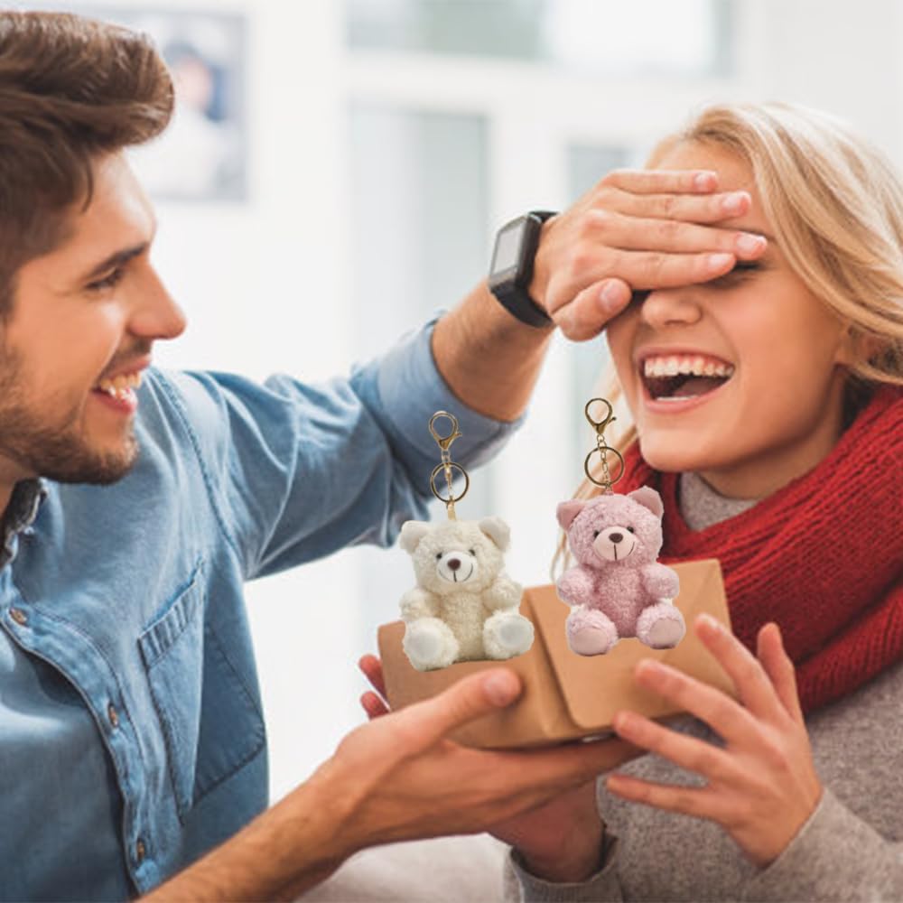 8 Inch Bear Keychain, Charms for Handbag, Backpack Accessories Pendant, Pink White - Image 7