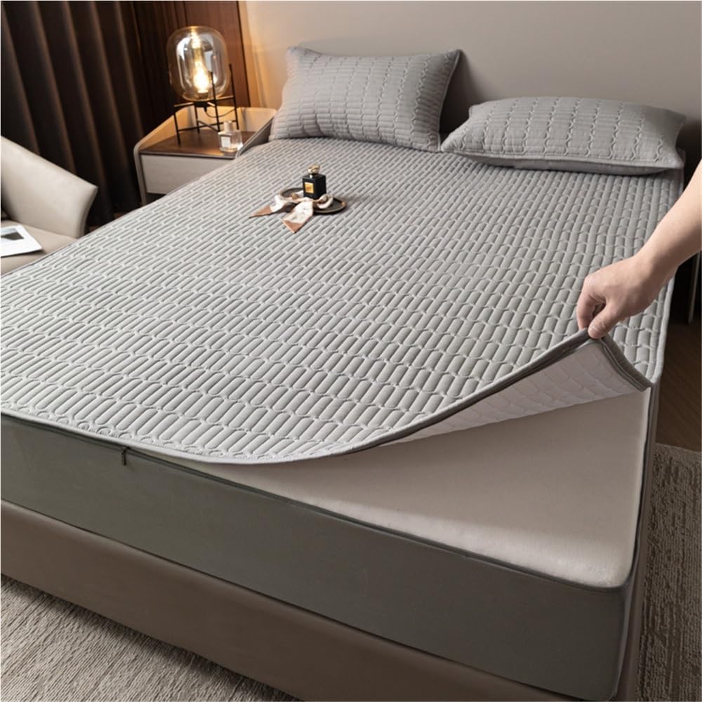 Breathable Waterproof Mattress Protector with Zipper Full Encasement Quilted Cover for Single, Double, Super King Beds, Dustproof & Machine Washable(Gray,150x200+30cm)
