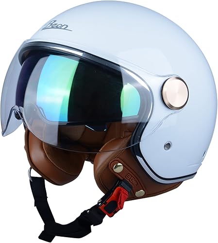 BEON Casco de motocicleta de cara abierta para adultos, aprobado por DOT, casco retro Vespa 34, doble visera, casco de motocicleta para hombre y