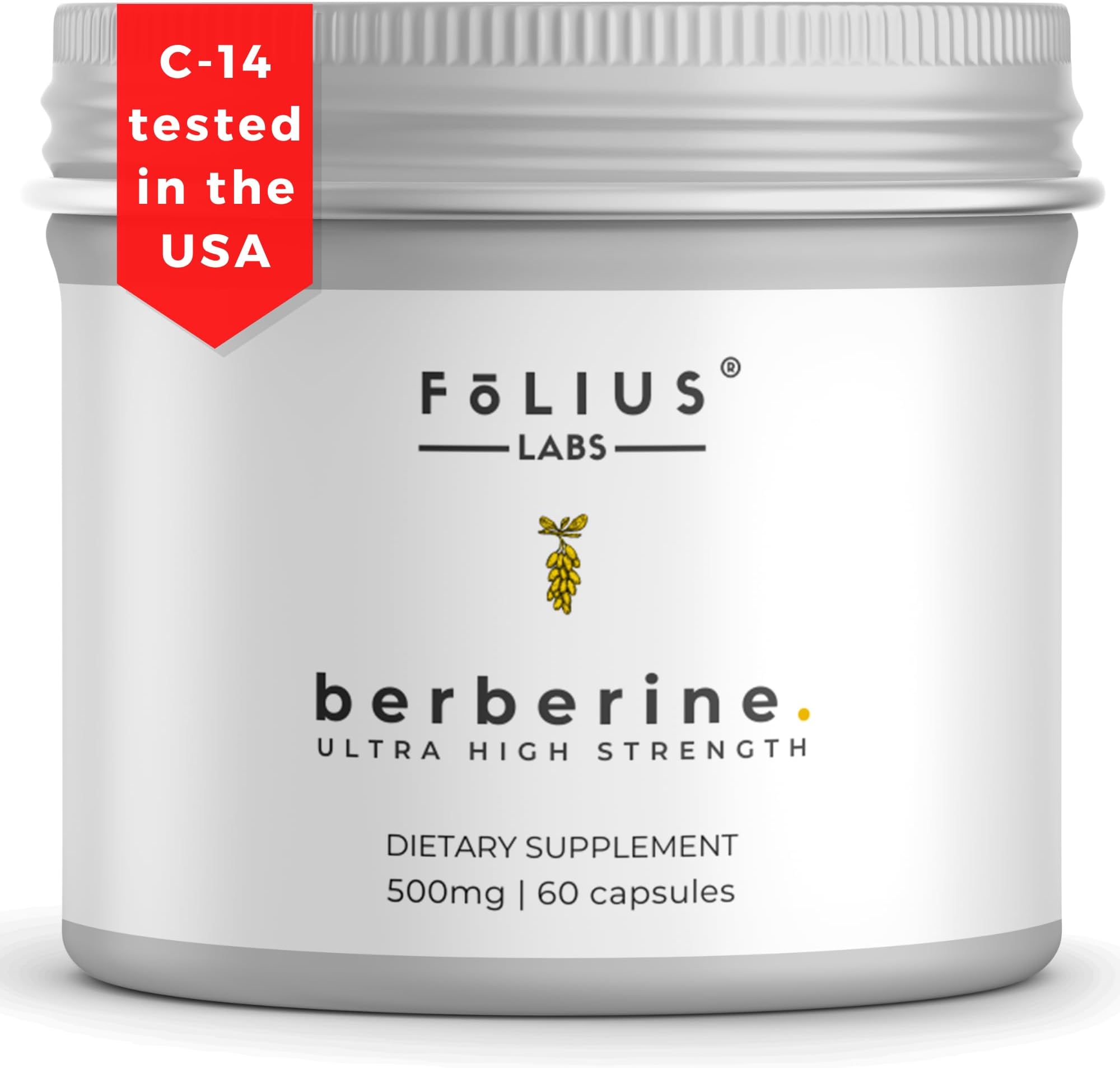 FOLIUS LABS Clean Label Berberine HCl 97% - Clinically Studied Ultra High Strength Pure Berberine Supplement 500mg - Support Blood Sugar, Lower Cholesterol, PCOS supplements - 60 Capsules