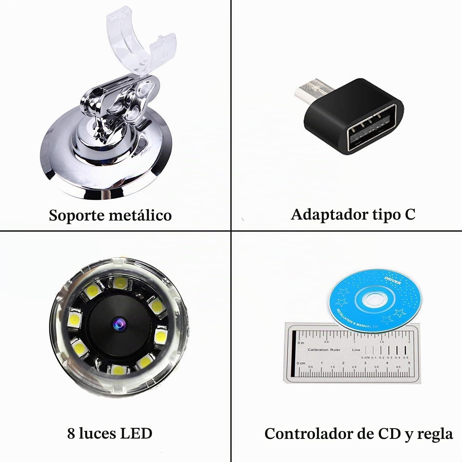 Jiusion 40 A 1000 x endoscopio, 8 LED USB 2.0 Digital Microscopio, Mini cámara con OTG Adaptador y Metal Soporte, Compatible con Mac Windows 7 8 10 11 Android Linux Chrome