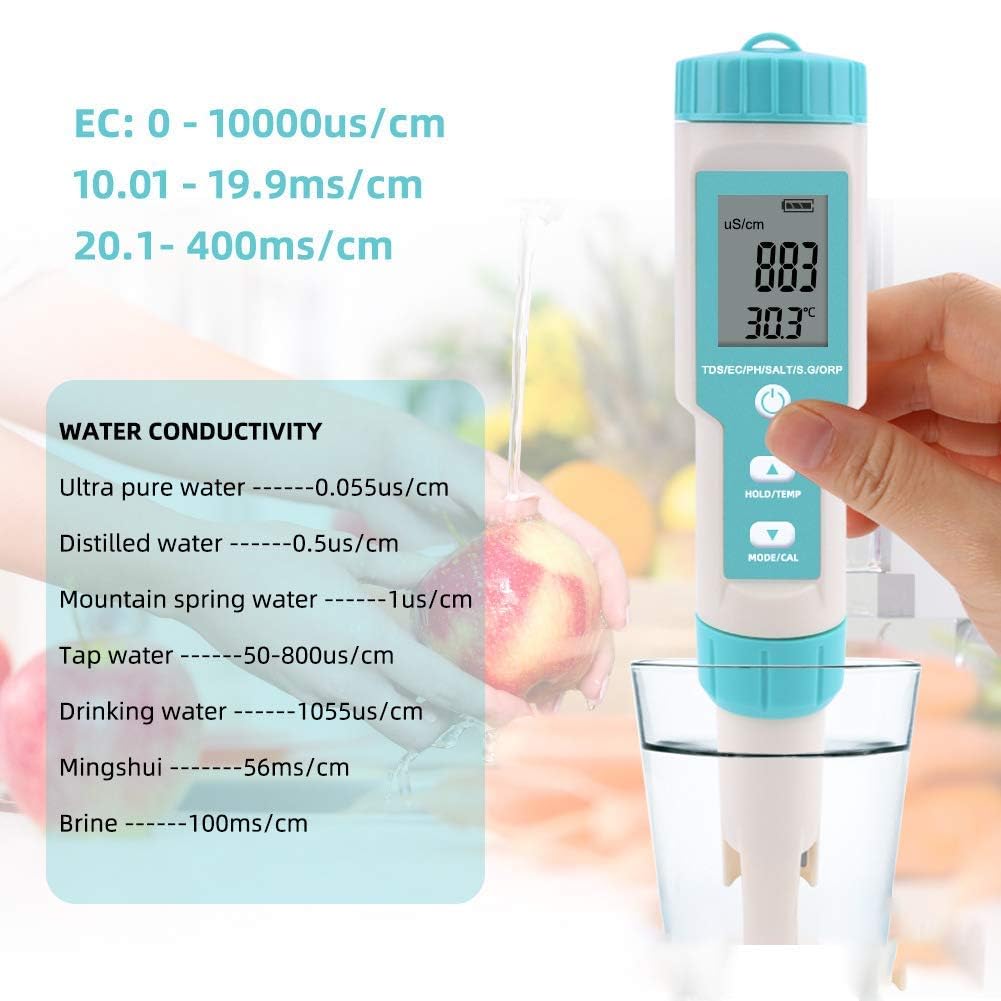 KERRO® 7-in-1 Water Detector, Water Quality Tester PH TDS EC ORP Salinity S.G Temperature Meter Sky Blue Water Quality Tester Pen 3