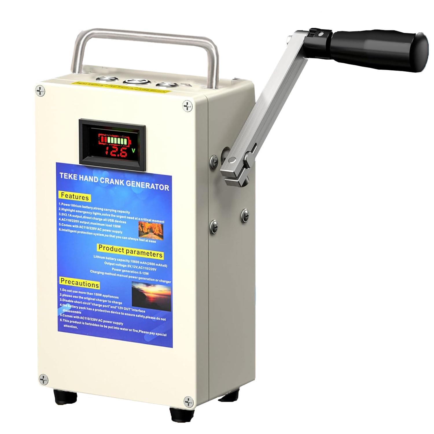 Generador portátil de manivela y batería de Emergencia; estación de energía para Exteriores con múltiples Puertos de Salida, Ideal para Acampada y Supervivencia Fuera de la Red. 27AH/200W-220v