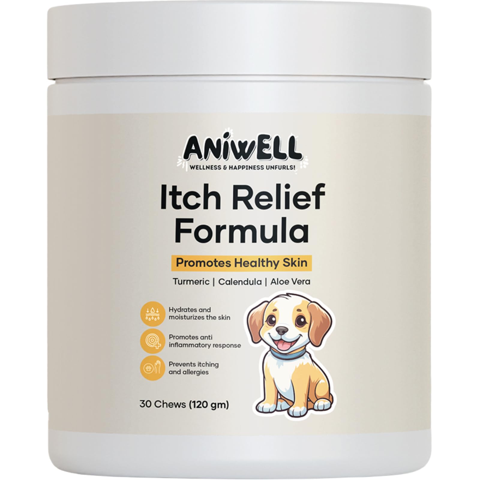 Aniwell Itch Relief Chews for Dogs – Anti Itch Dog Allergy Relief | Borage Oil, Omega 3, Vitamin E | Dog Itching Skin Relief, Hot Spot Treatment, Seasonal Allergy Supplement | Soft Chews All Breeds — image 1