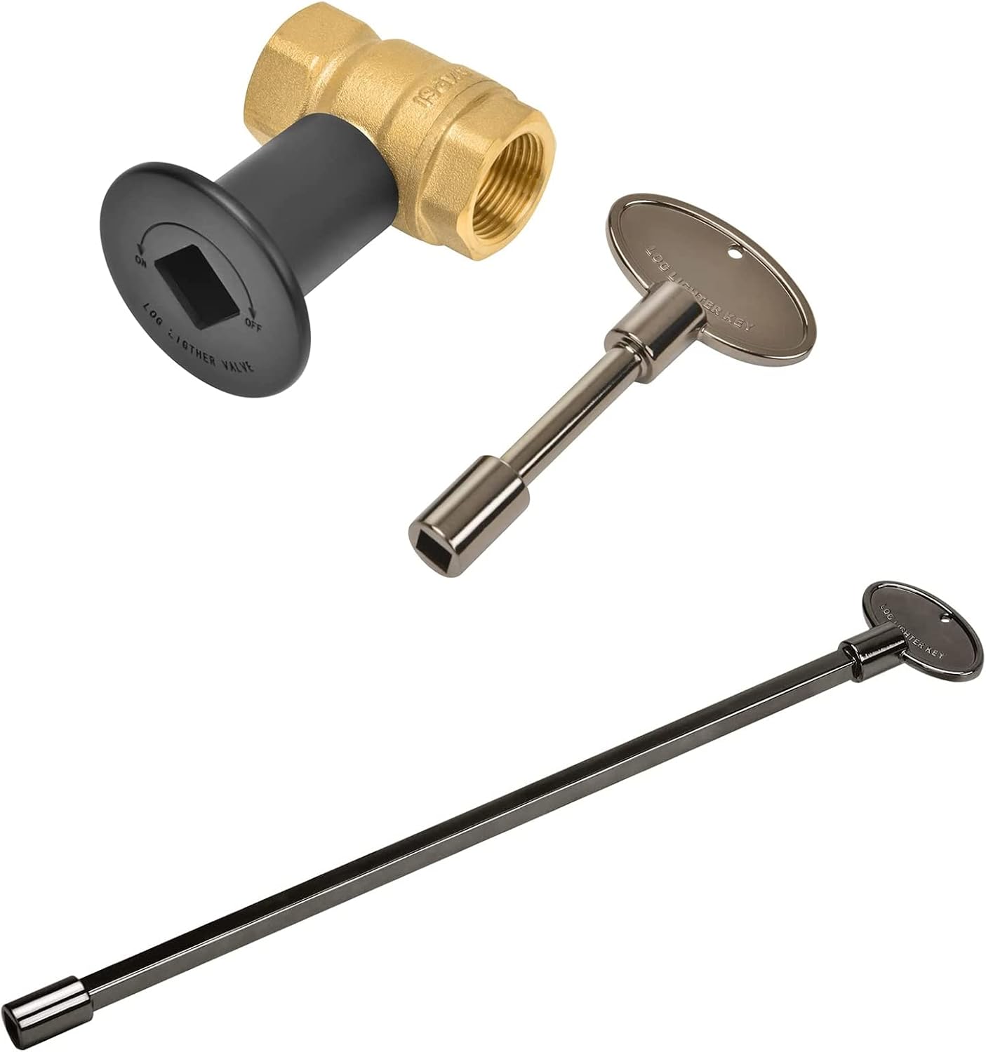 Skyflame Kit de válvula de llave de gas recta de 34 pulgadas para chimenea de hoguera con brida negra plana, llave universal de 3 pulgadas y 12