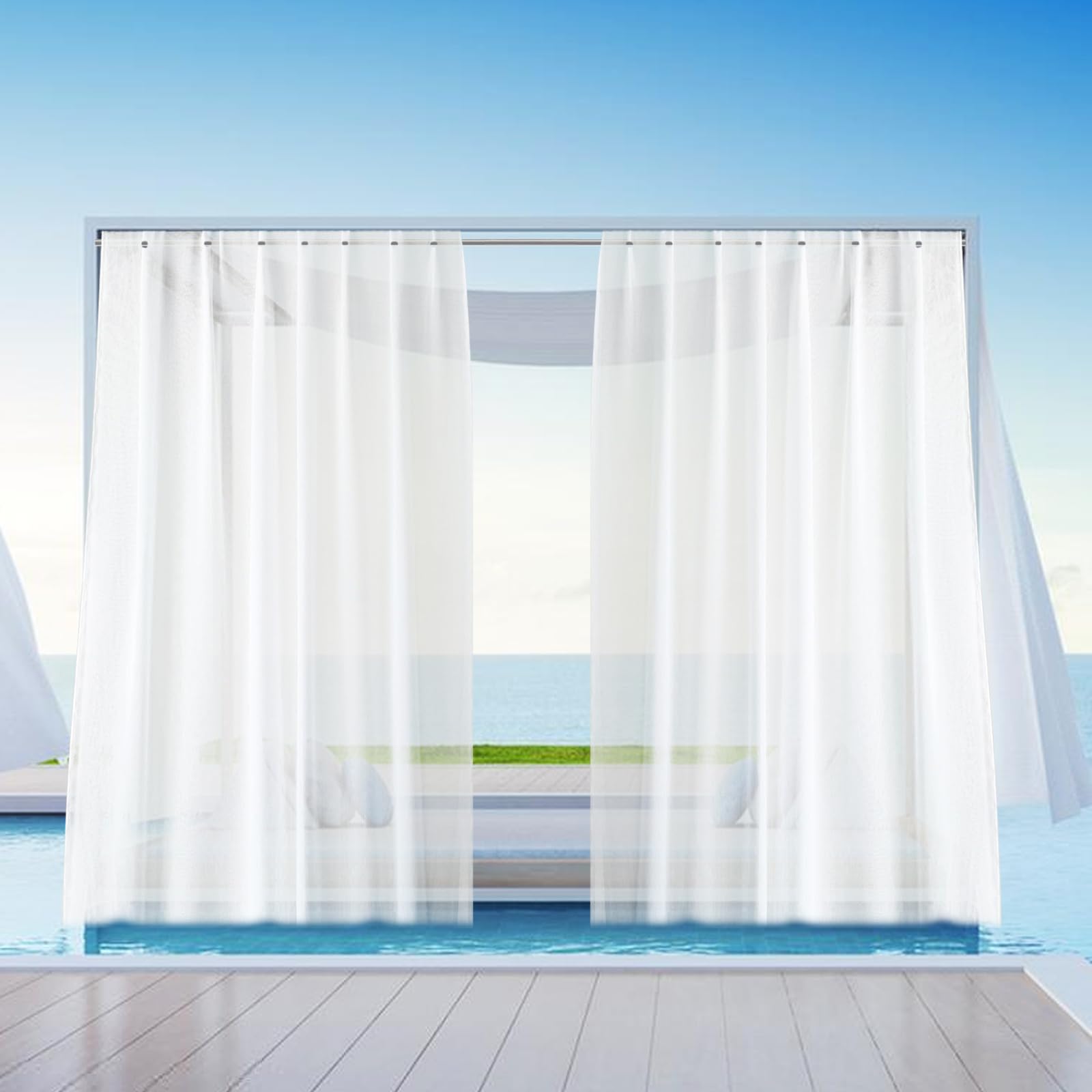 SUNOYA Outdoorvorhänge Transparent, 2 Stück Outdoor Vorhang Wetterfest, Balkon Vorhang mit ösen, Outdoor Gardinen, H213cm x B132 cm, Vorhang Weiß für Balkon Terrasse Wasserdicht Sichtschutz