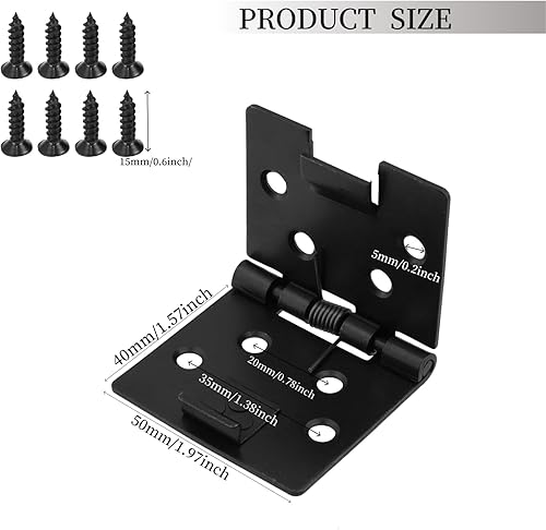 Miniatura 2 de Bisagra de resorte de apertura automática cuadrada negra de 90 grados pequeña de 2 pulgadas de longitud, con tornillos, bisagra de resorte de metal
