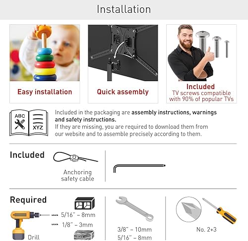 Miniatura 4 de Barkan Caballete de trípode de 13 a 83 pulgadas con soporte de TV de ajuste de inclinación y altura, soporta hasta 110 libras, acabado brillante,