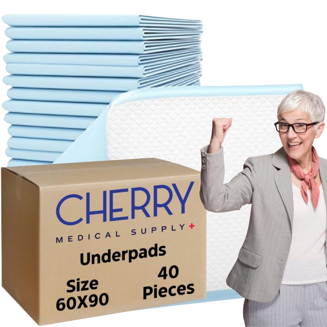 Cherry Medical Supply 40-Pieces Packed in 4 Pouches 60 cm x 90 cm XL Disposable Underpads, Incontinence Pads, Chux, Bed Covers, Puppy Training Thick, Super Absorbent Protection for Kids Adults Elderly