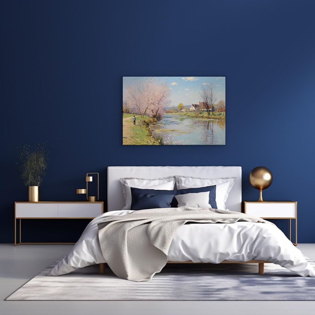 Canvas for Living room. Tranquil Riverscape: Peace and Vibrance in an Idyllic Setting, 27 x 18 inch Canvas Wall Art - Contemporary Masterpieces - Modern Home Decor