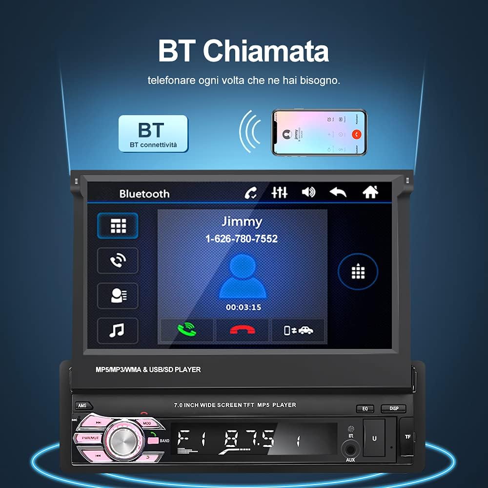 NHOPEEW Single Din Car Stereo with Sat Nav 7 Inch Touch Screen Flip Out