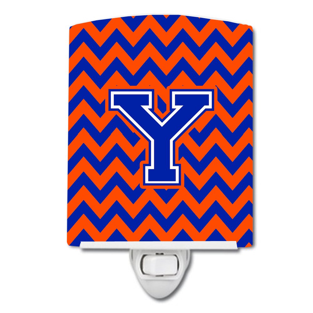 Caroline's Treasures CJ1044-YCNL Letter Y Chevron Orange and Blue Ceramic Night Light Compact, UL-Certified, Ideal for Bedroom, Bathroom, Nursery, Hallway, Kitchen, 6x4x3, Multicolor