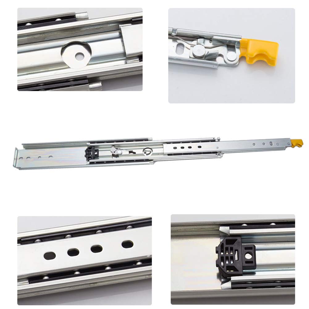 Guide per cassetti Guida per cassetti Push to Open Guide per cassetti Guide per cassetti ad Estrazione Totale Guida per carichi Pesanti 3 Pieghe Metallo capacità di carico 220 Kg/Argento/800