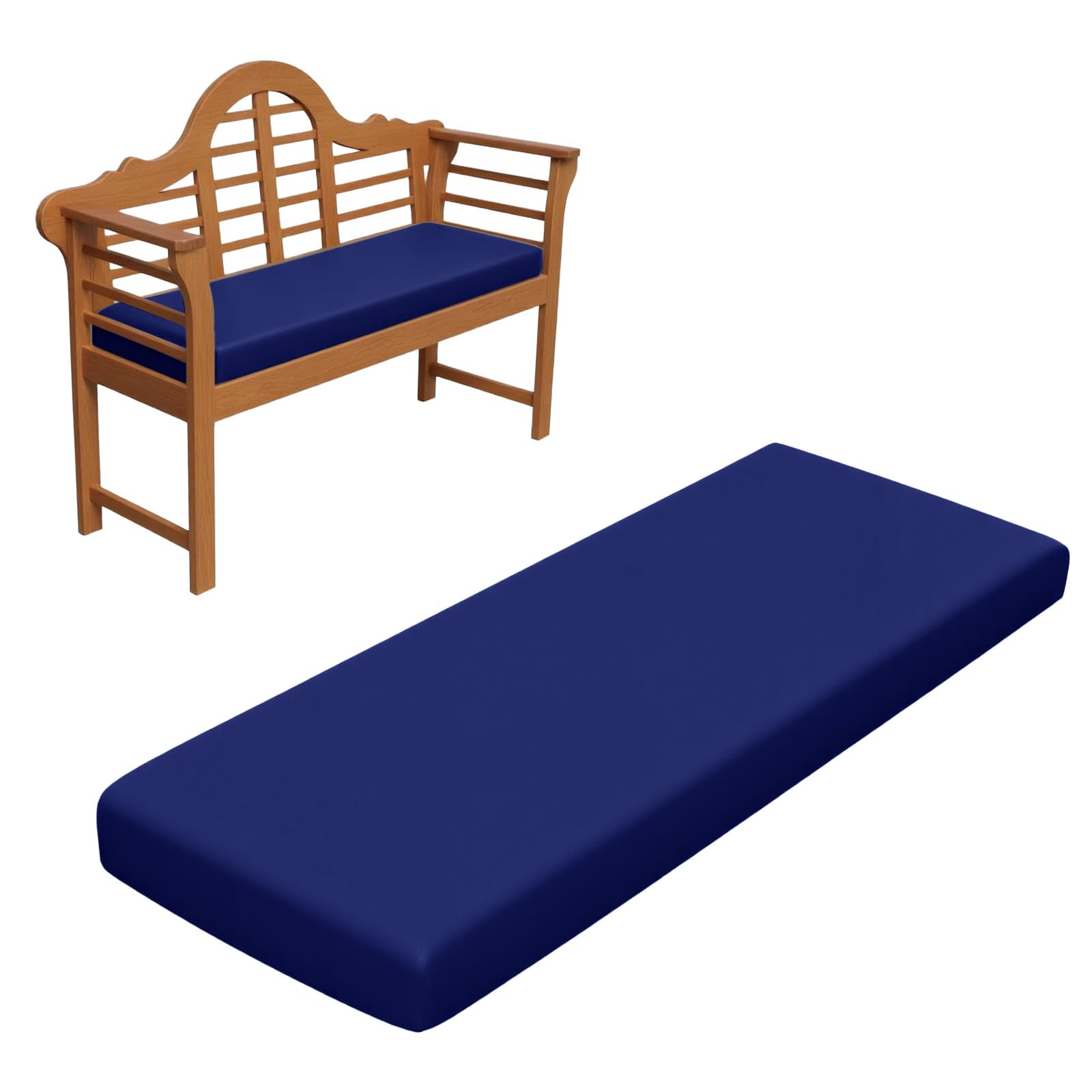 RZYW 5cm Dicke Wasserfest Sitzkissen Outdoor, Sitzauflage Sitzkissen Bank Auflage Ersatzpolster, rutschfeste Waschbare Bankauflage Bankkissen Sitzauflagen Gartenmöbel Bank Polster,Blau,145x50cm