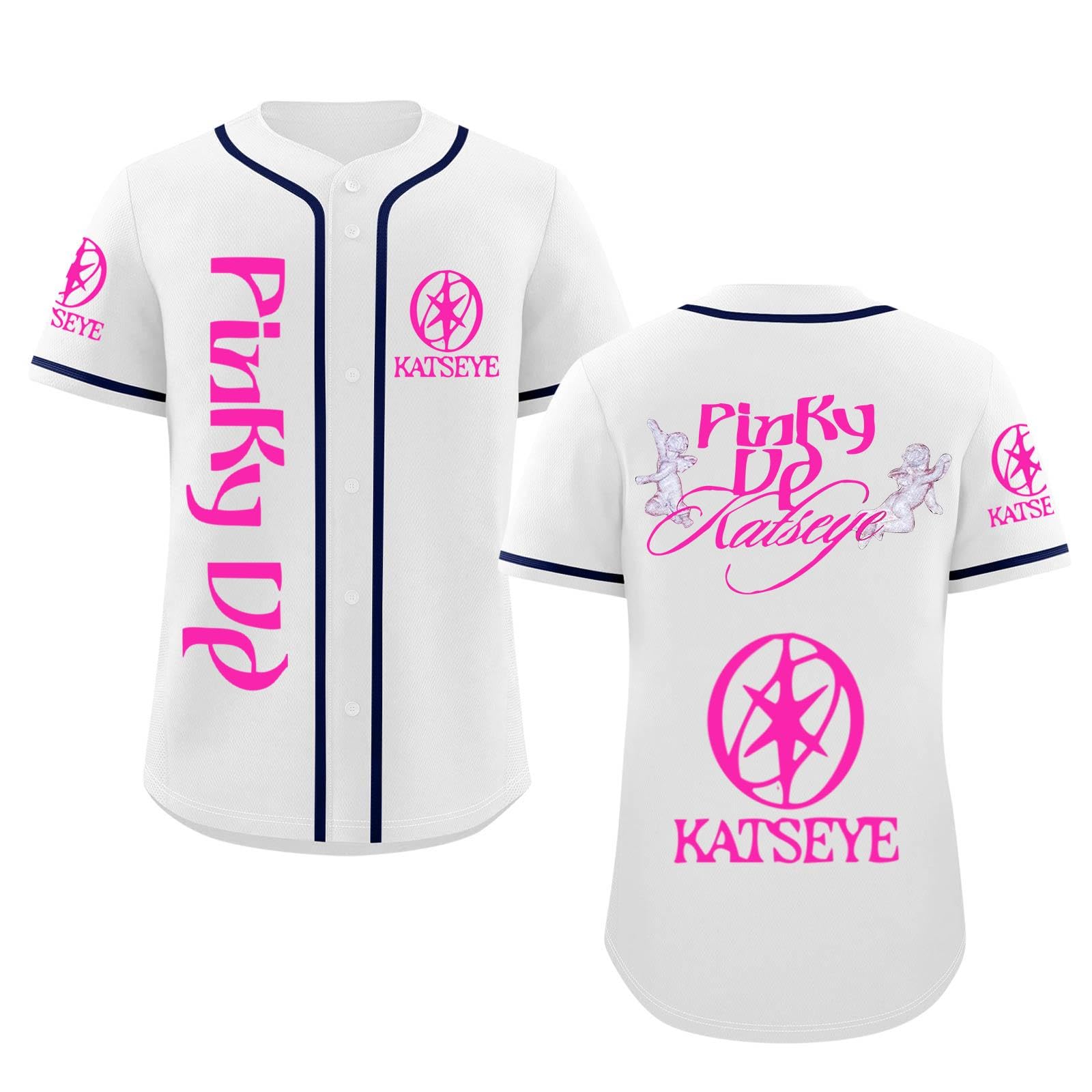 Katseye Tshirt Beautiful Chaos Album Pinky up Baseball Jersey Short Sleeve Button Down Casual Hip Hop Katseye Merch Baseball Jersey for Fans Men Women 01-White S