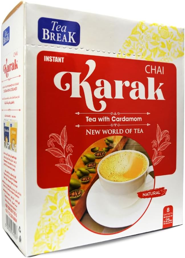 BonBalloon Instant Karak Chai Tea With Creamer Sweetened Skimmed Milk & Cardamom Vegan Cream Break ( 1 Pack = 8 Sachets x 25 gm ) Natural Coffee New World Of Non Gmo Kosher Halal ??? ??? ??????