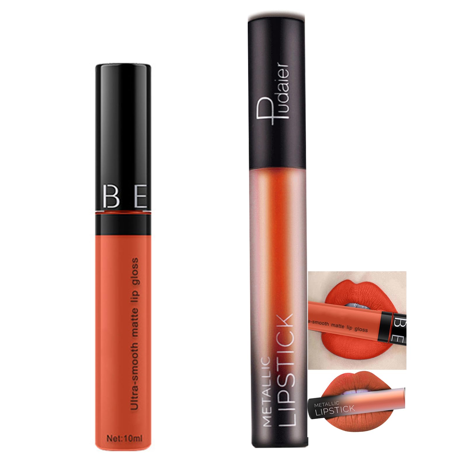 2PC 14-color matte non-stick cup lip glaze non-decolorizing Two together, light orange and dark orange lip gloss lipstick 22 ml